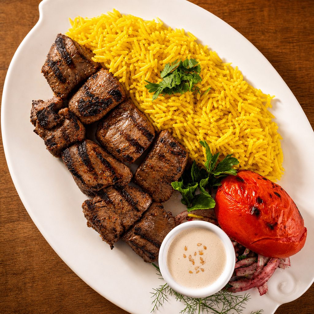 Beef kebob lunch special.