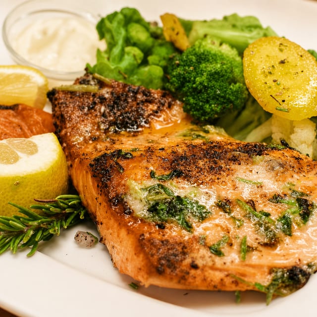 Grilled salmon fillet.