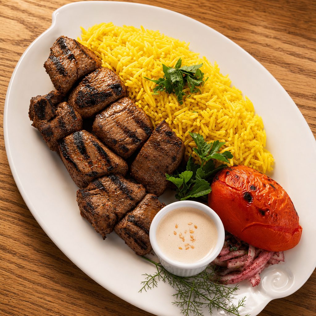 Beef kebob 4 pieces.