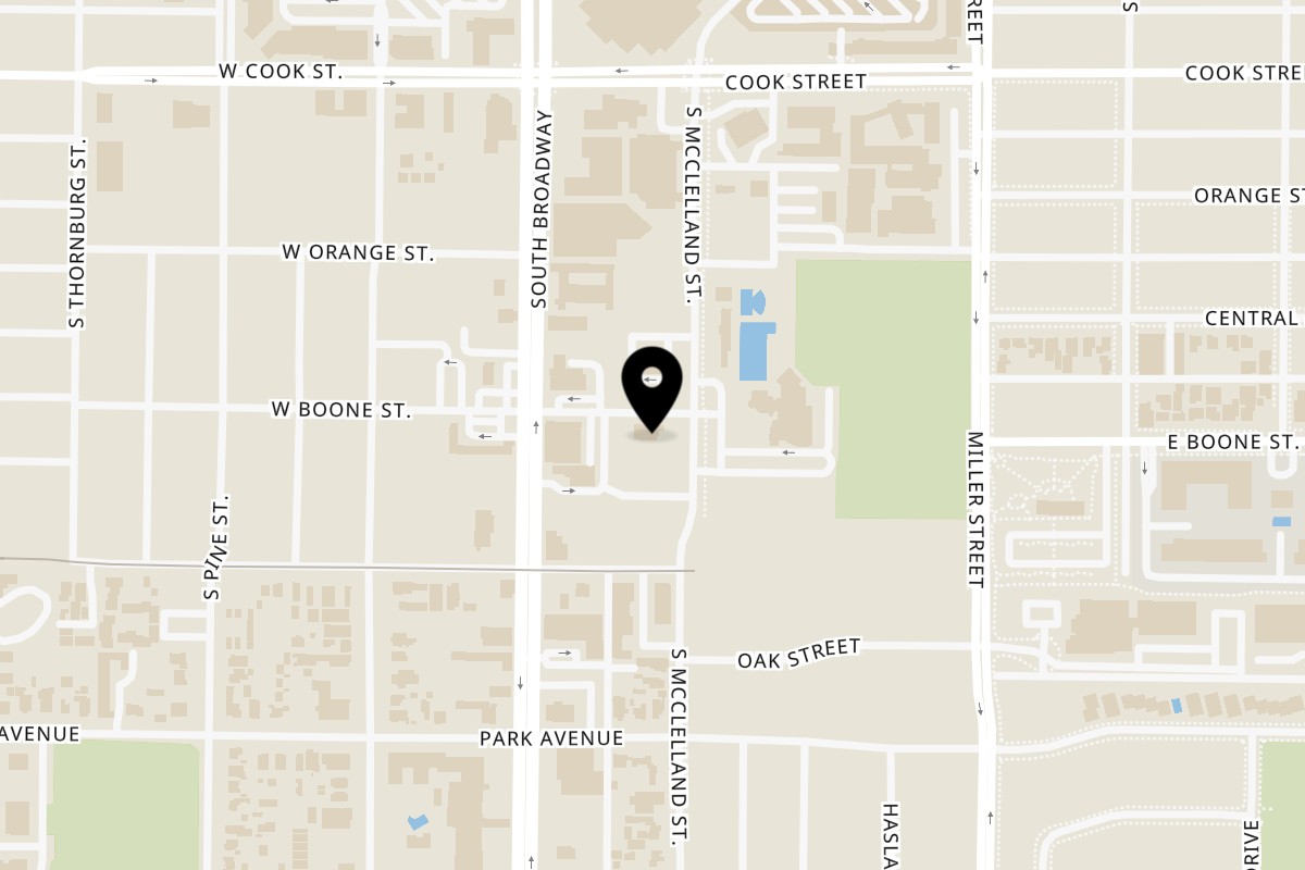 Map showing the location of The Garden Mediterranean Restaurant & Cafe on 122 E Boone St in Santa Maria